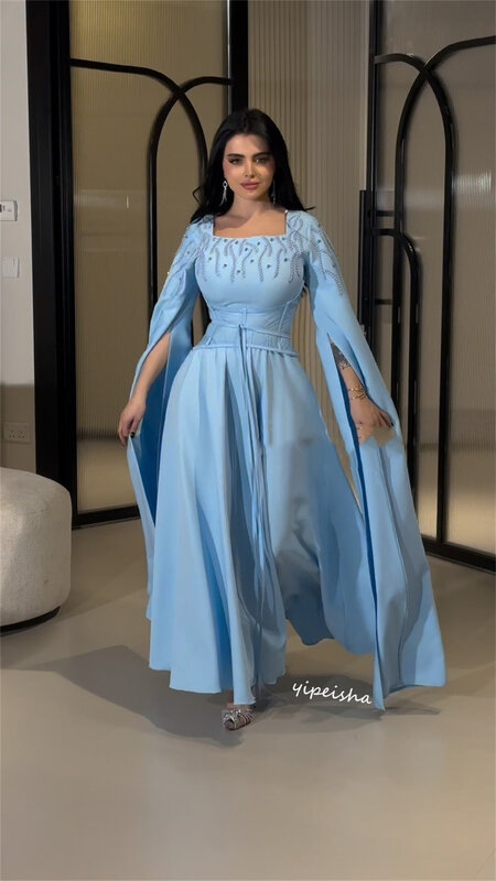 Jiayigong Jersey Arab Saudi manik-manik Quinceanera A-line leher persegi gaun acara Bespoke Midi es
