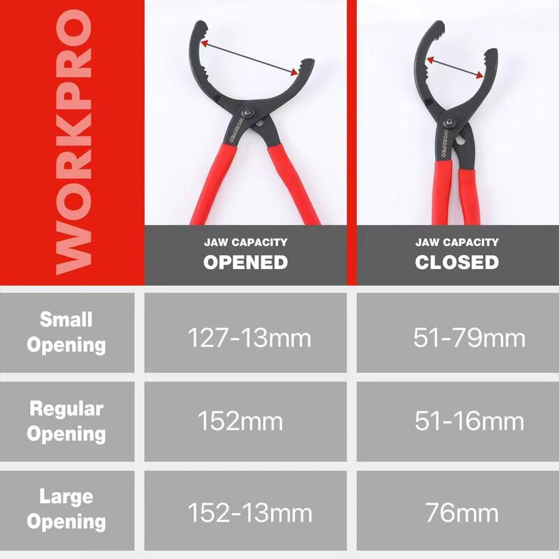 WORKPRO 12" Oil Filter Pliers Clamp Type Wrench Adjustable Hand Tools Oil Filter Remove Disassembly Tool for Truck Car Repair