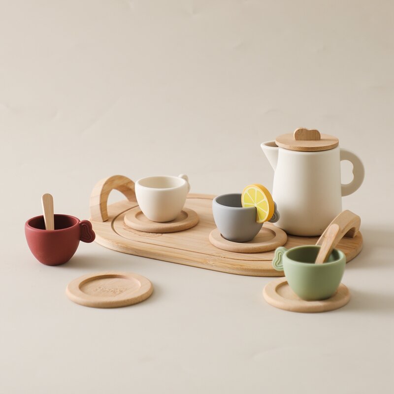Zestaw do silikonowy do herbaty z niską herbatą dla dzieci Montessori zabawka do popołudniowa herbata zabawek dla dzieci Cosplay dom edukacyjne prezenty