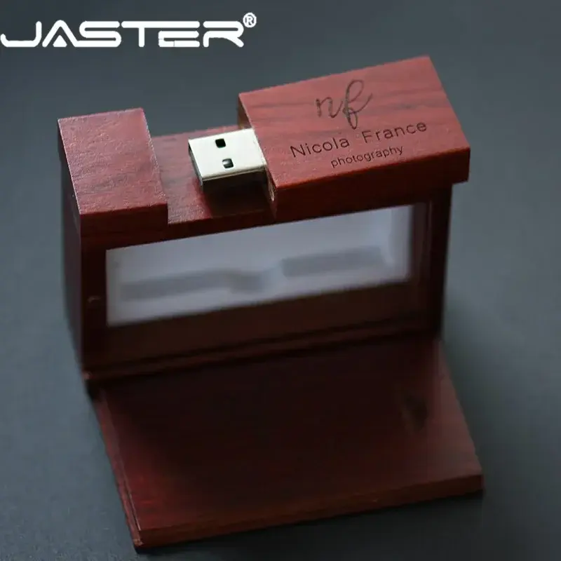 Jaster Usb Flash Drives Houten Doos Memory Stick Gratis Logo Pen Drive Vierkante Houten Pendrive 128Gb 64Gb creatief Huwelijkscadeau