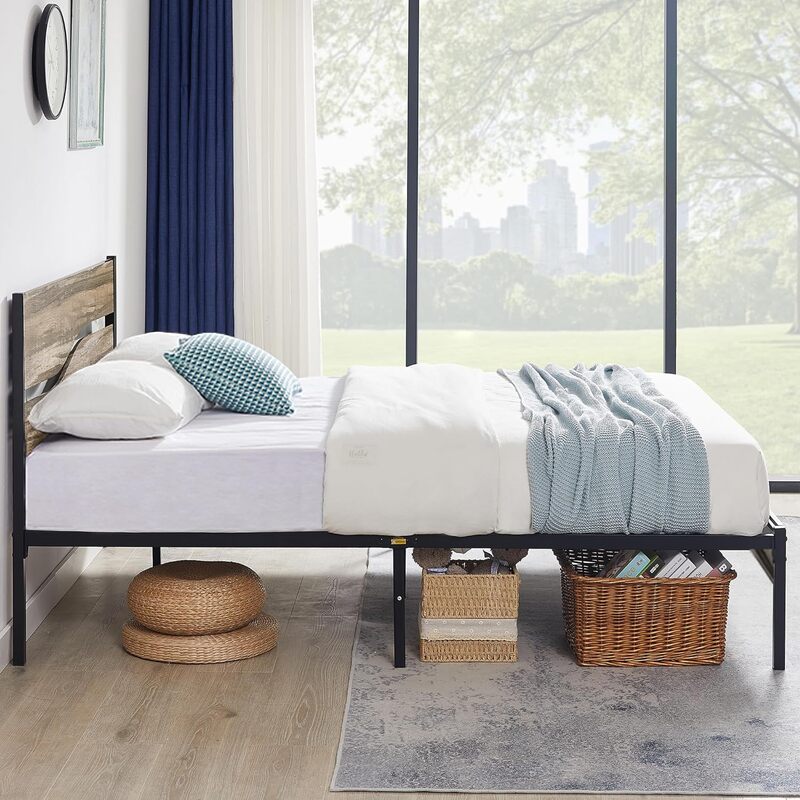 Полноразмерная платформа для кровати с деревянным изголовьем кровати, прочная искусственная опора для матраса, не требует коробки