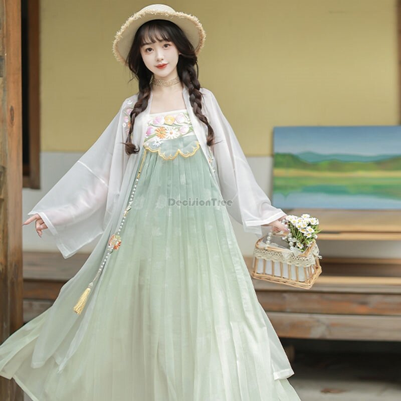 2024 китайская женская Улучшенная пряжа hanfu ruqun hanfu вышитая hanfu Повседневная Свободная весенне-летняя одежда из двух частей комплект hanfu w492