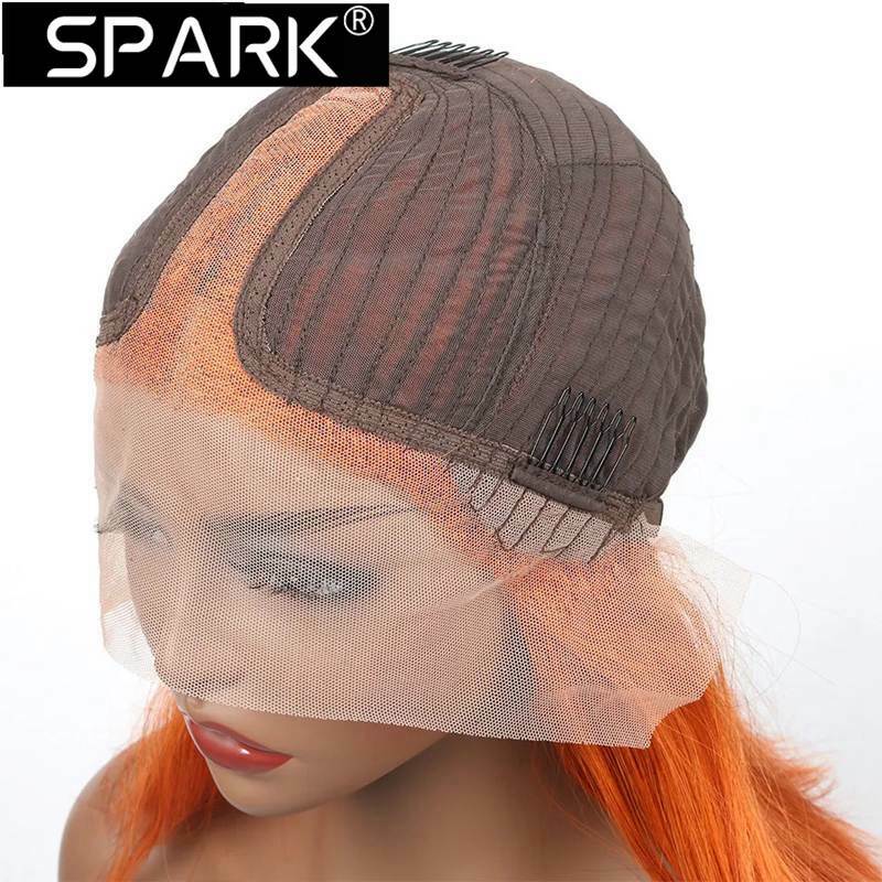 Spark-TianOrangeショートストレートボブウィッグ、100% 人毛、remyヘア、13x4レースフロント、180% 密度、350