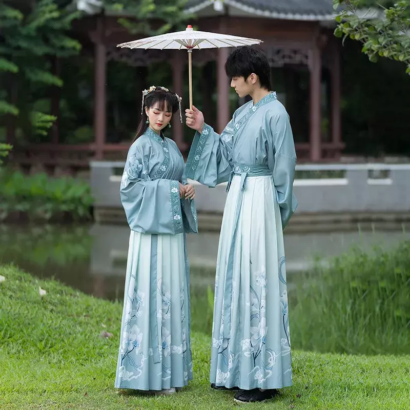 WeiJin Dynasty-Couple Hanfu vestido, vestido azul bordado gradiente hanfu, traje adulto de carnaval para homens e mulheres, original, tamanho grande