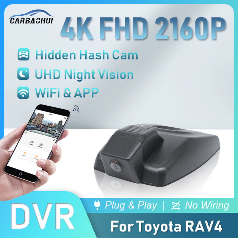 4k 2160p carro dvr plug & play traço cam uhd câmera wi fi gravador de vídeo para toyota rav4 2018-2021 5th gen/venza harrier 2021 2022