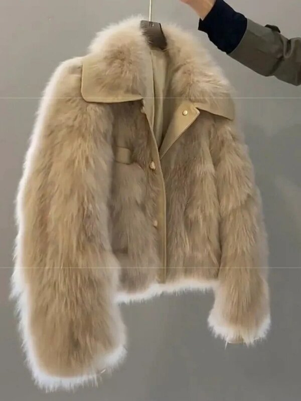 Fur & Faux 여성용 따뜻한 작은 향기 코트, Roupas Femininas 짧은 Chaquetas Mujer 크롭 재킷 상의, 슬림 시크