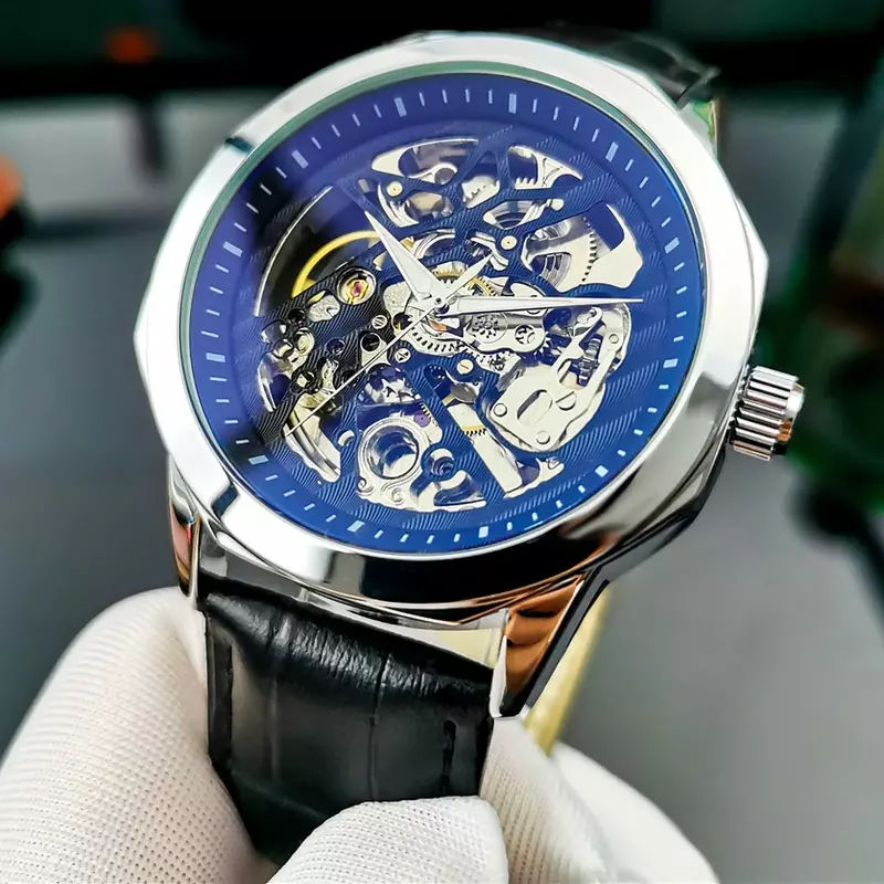 AOKULASIC Luxury Brand Male Mechanical Watches Automatic Wristwatch Mens Hollow Out Clock Luminous Business New Waterproof Watch