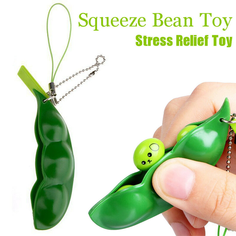 5pcs Fidget Toys Pack Portachiavi Decompression Edamame Toys Squishy Squeeze Peas Beans Portachiavi Cute Stress giocattolo per adulti