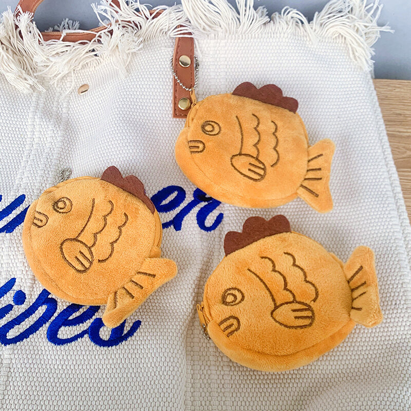 New Japan Cute Plush Snapper Fish Doll Coin Purse Wristlet Bag Cartoon Wallet Mini Zipper Girl Coin Wallet Cable Headset Bag`