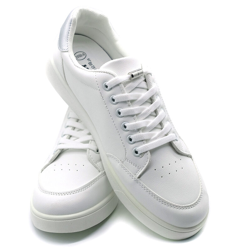 เชือกผูกรองเท้ายืดหยุ่นสำหรับรองเท้าผ้าใบ Tali sepatu ceper ไร้เชือกผูกเชือกรองเท้าโลหะแคปซูลล็อคได้อย่างรวดเร็วสวมใส่ได้16สี