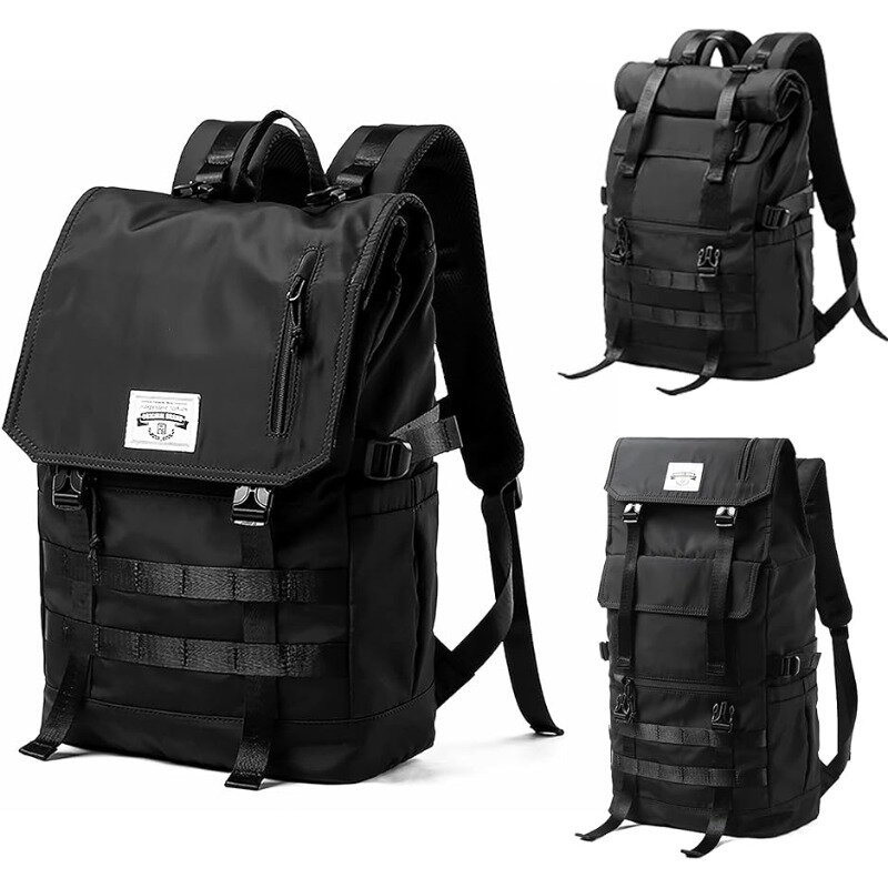 Expandable, Vintage Rucksack Laptop Backpack for Commute Travel, 40 Max Liter & Fit 17.3 Inch Screen Size Computer(Black)