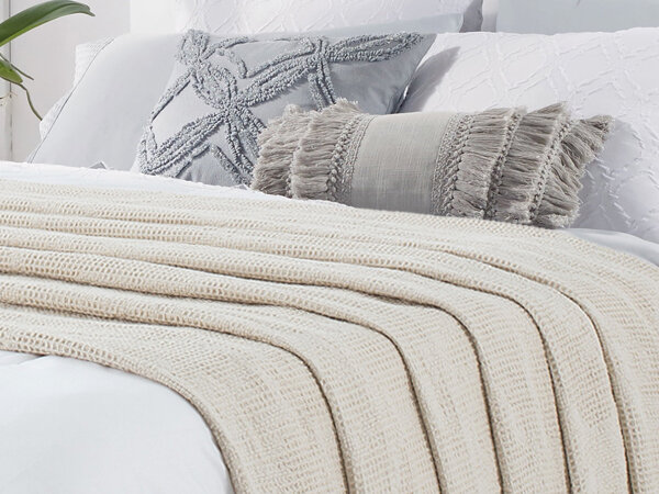 ผ้าห่มผ้าฝ้าย100% ที่มีพู่ห้อยสำหรับตกแต่งบ้านไร่น้ำหนักเบาผ้าห่มสำหรับโซฟาและเตียงนอน