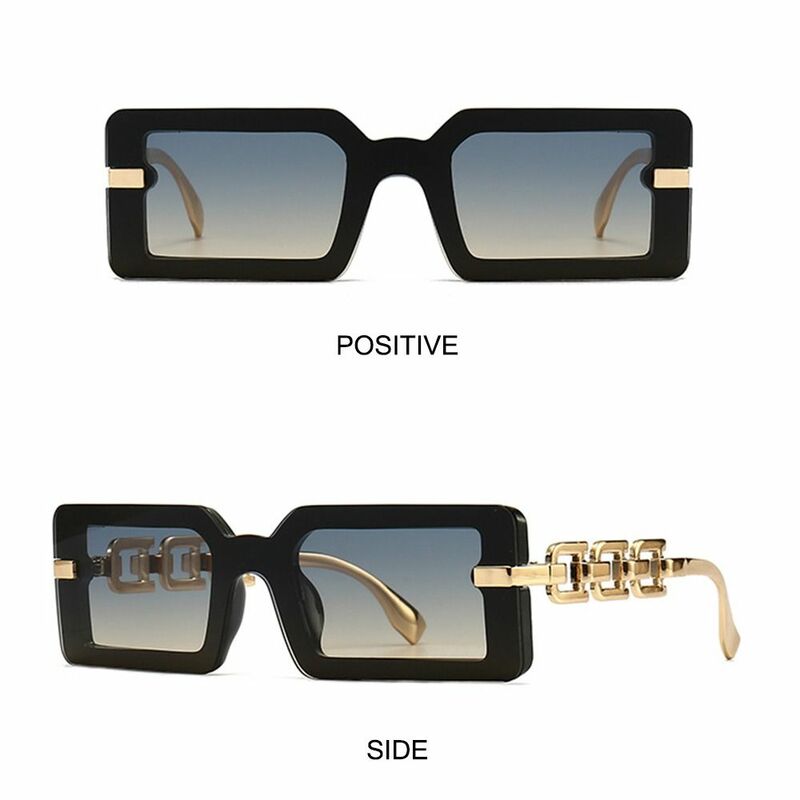 Beach Travel Streetwear Square Sunglasses Vintage Modern Luxury Chain Frame Sun Glasses UV400 Gradient Shades for Women & Men