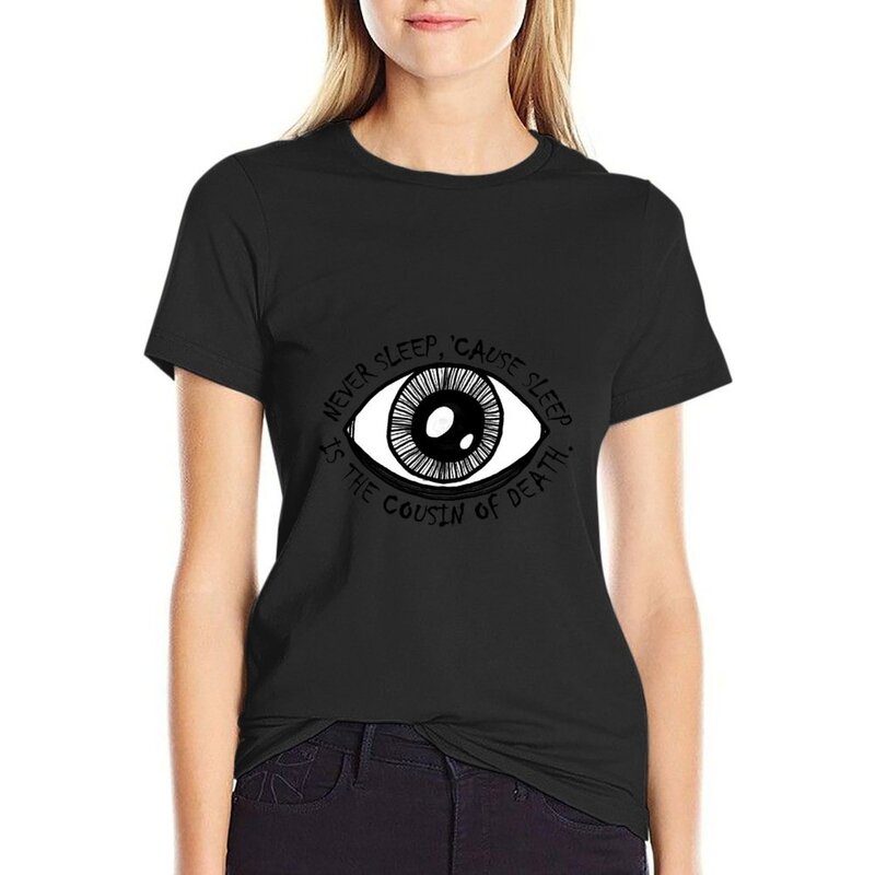 여성용 잠자지 않는 눈 티셔츠, 재미있는 코튼 티셔츠