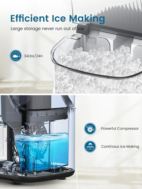Nugget Ice Maker bancada, macio mastigável Ice Cubes máquina, um botão de gelo rápida Making, 34lbs por dia, auto-limpeza