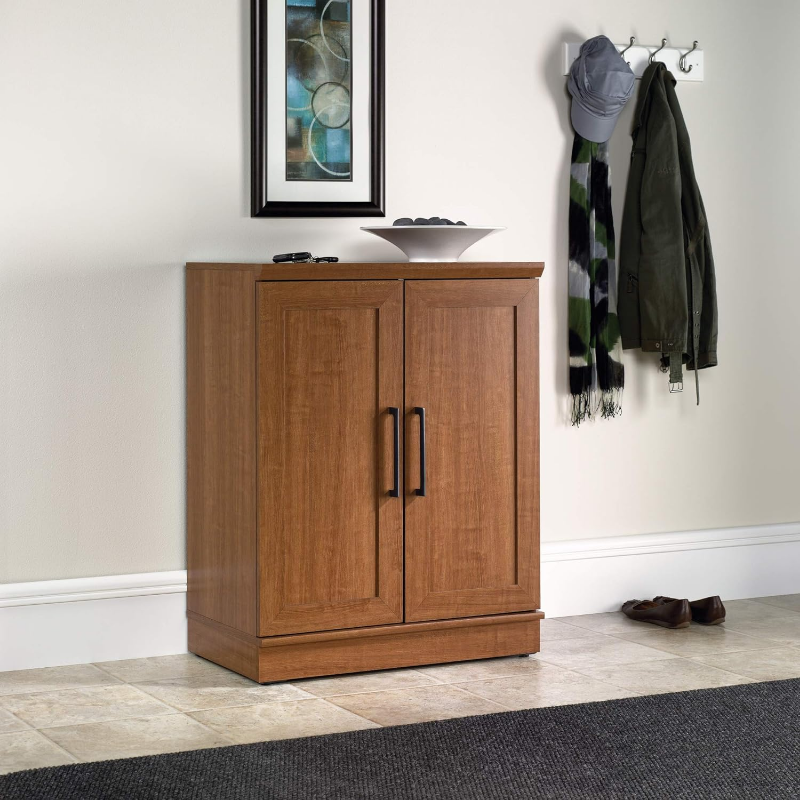 Furnitur aksen baru kabinet penyimpanan kabinet piring kabinet dasar Homeplus, lapisan penutup kayu ek Sienna