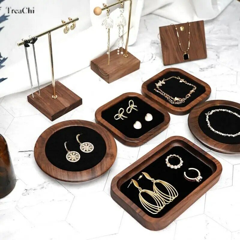 Bandeja de joyería de madera maciza, accesorios de exhibición de anillos y pulseras, organizador de joyas, soporte de exhibición de estuche de collar, conjunto de joyas