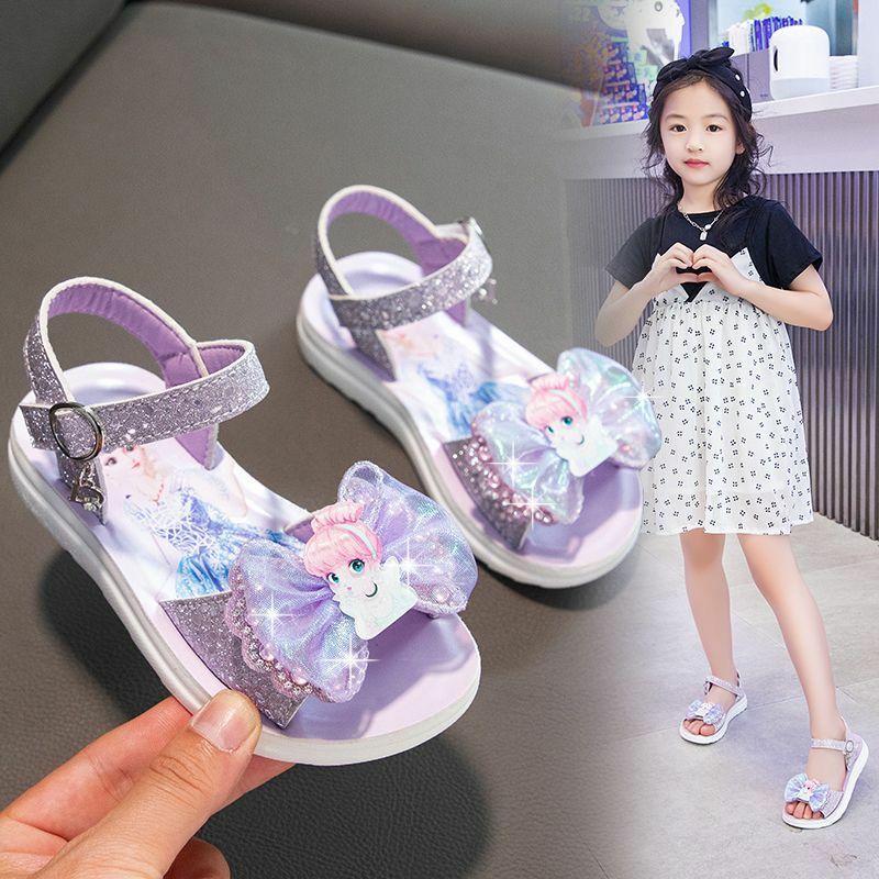 Sandalias transpirables para niñas, zapatos de princesa, Disney, Frozen, Elsa, mariposa, baile, novedad de verano