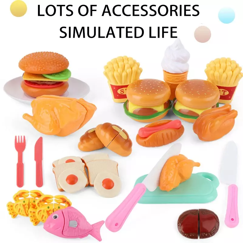 Jouets de simulation de cuisine pour enfants, mini cuisine, four à micro-ondes de simulation, jouets de maison de jeu de coupe de nourriture, cadeau pour filles