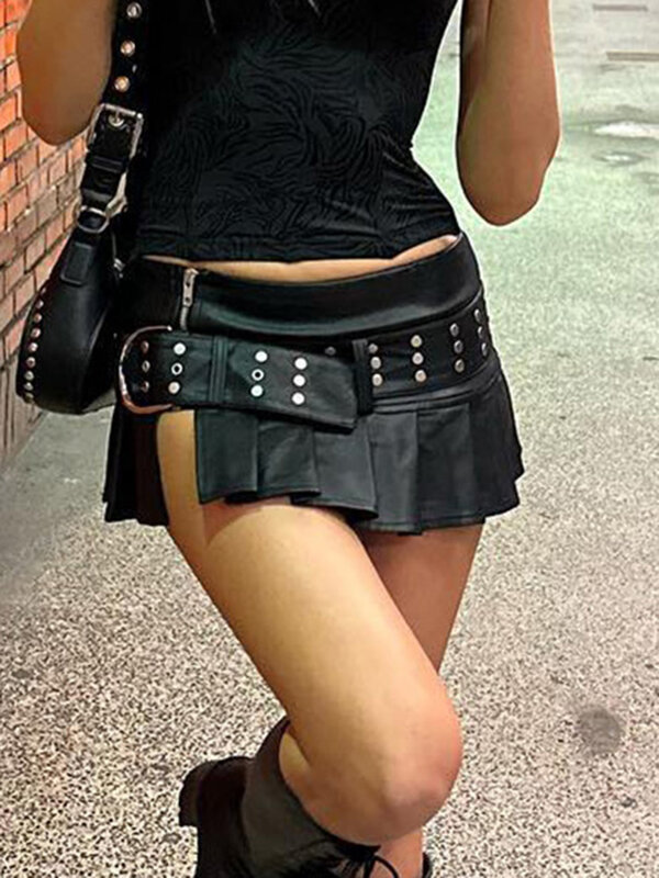 Сексуальная облегающая юбка-трапеция IAMSURE с разрезом и поясом, однотонная мини-юбка с металлической пряжкой и заниженной талией для женщин, лето 2023