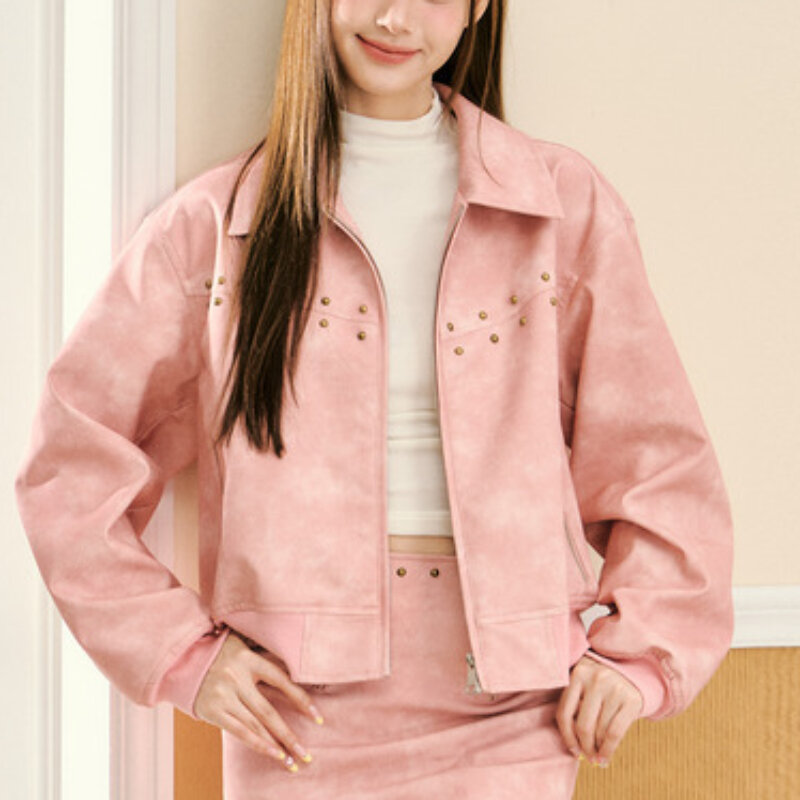 Куртка женская с заклепками, свободный красивый укороченный Модный классический пиджак в простом стиле, с напуском, весна-осень