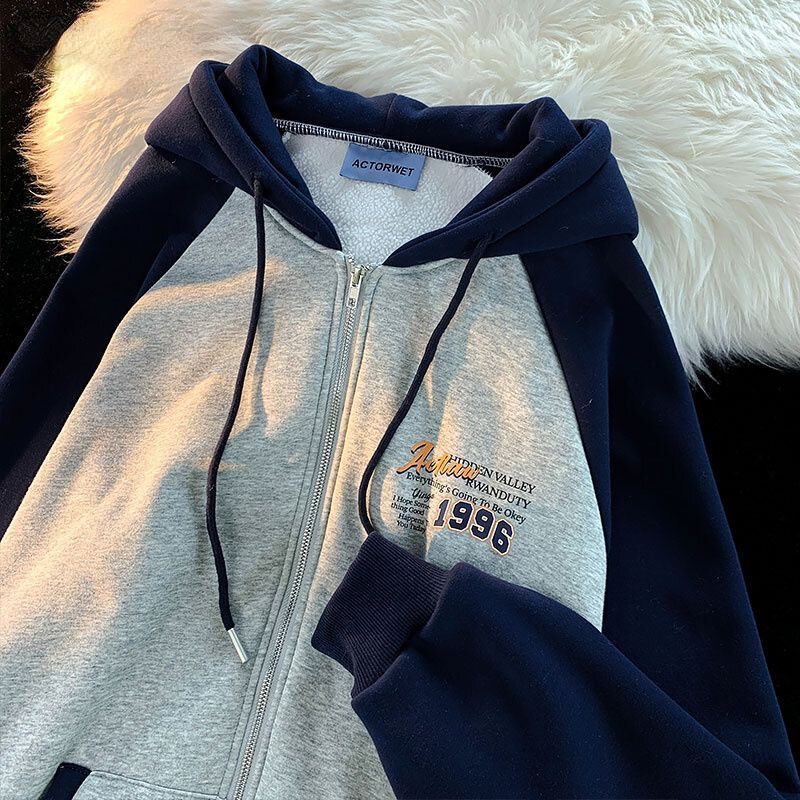 Cardigan Vintage surdimensionné en peluche pour Couple, pull à capuche avec fermeture éclair, pour hommes et femmes, veste, collection automne et hiver 2022