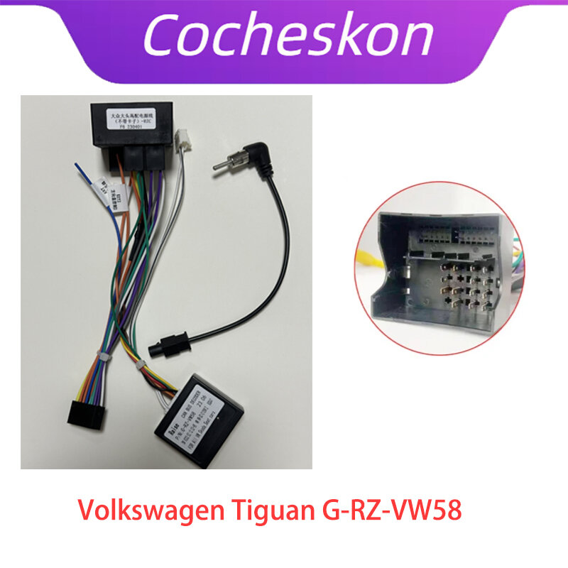 CocheskonCar 16 핀 와이어링 하네스 어댑터 디코더 안드로이드 라디오 전원 케이블, 폭스바겐 티구안 G-RZ-VW58