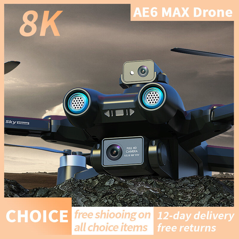 GEETHA-AE6 MAX Drone, Evitar Obstáculos 360 °, 8K Professional HD ESC, Câmeras Duplas, GPS, Posicionamento de Fluxo Óptico, DC FPV