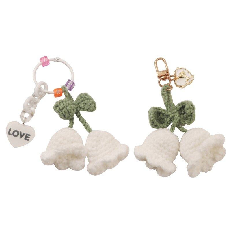 Handgefertigter gehäkelter Glocken-Orchideen-Schlüsselanhänger für Frauen und Mädchen, Blumenblatt, Taschenornament,