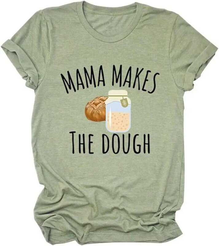 Mama Makes The Dough T-Shirt,Mama Baking Casual Shirt Funny Graphic Printed Short Sleeve Tee Women Summer Loose Tops