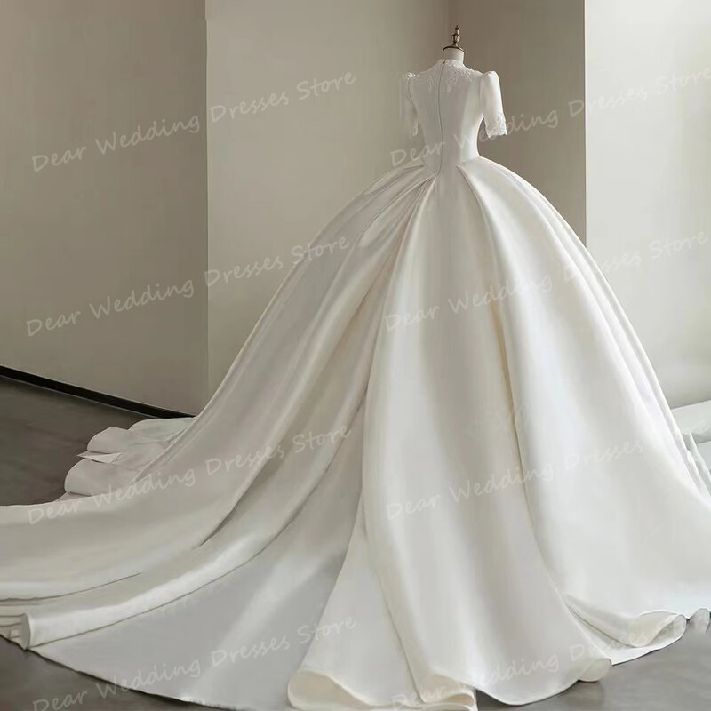 Vestido feminino com decote V plissado cetim, sexy, vestido de noiva, vestido de baile, vintage, Sweep Train, formal, 2022
