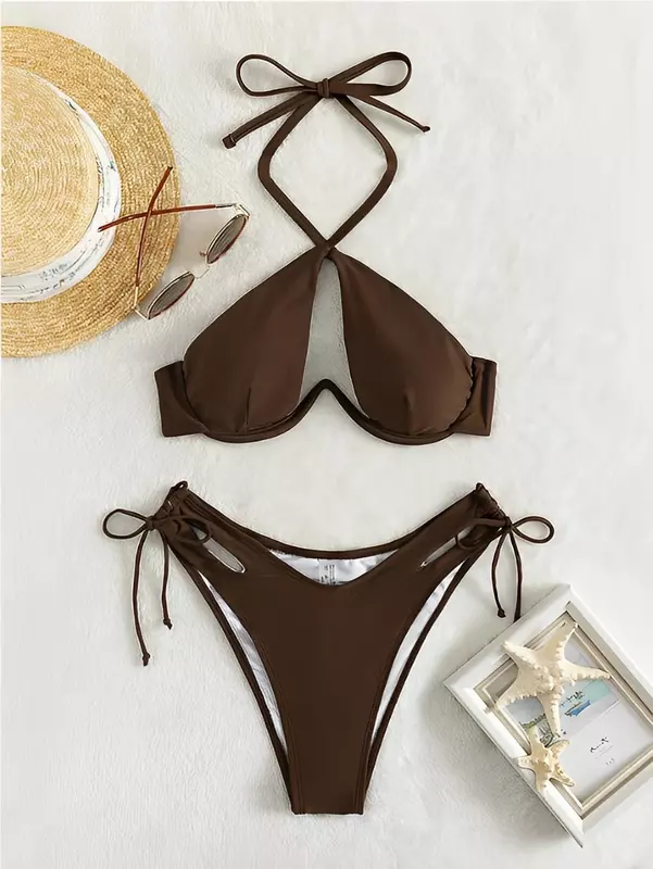2024 einfache und vielseitige Bikini solide Badeanzug Frauen Neck holder Bade bekleidung weibliche Badegäste Bad Badeanzug Beach wear