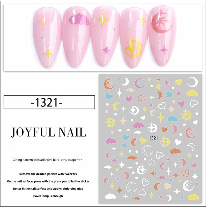 Retro Manicure Nail Art Decoração, Lua, Wraps, Slider, coração, nuvens brancas, unhas decalques, 3D Nail Sticker, DIY Nail Art