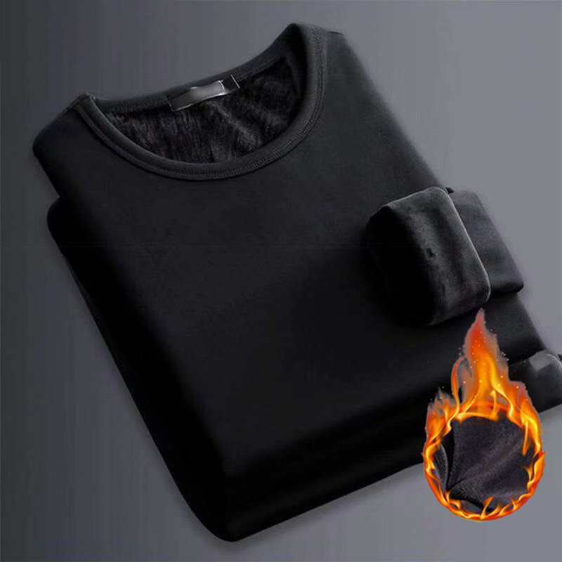 Men's T-shirt Long-sleeved Round Neck Padded Bottoming Shirt Autumn And Winter Warm Clothes Thickened Inner Slim Tops Underwear