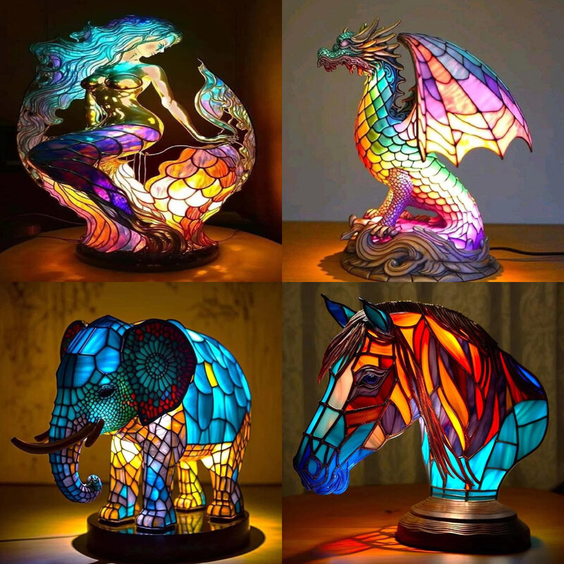 Stained Resin Animal Table Lamp Bedroom Home Atmosphere Night Light Ornament Decoration Bedside Light