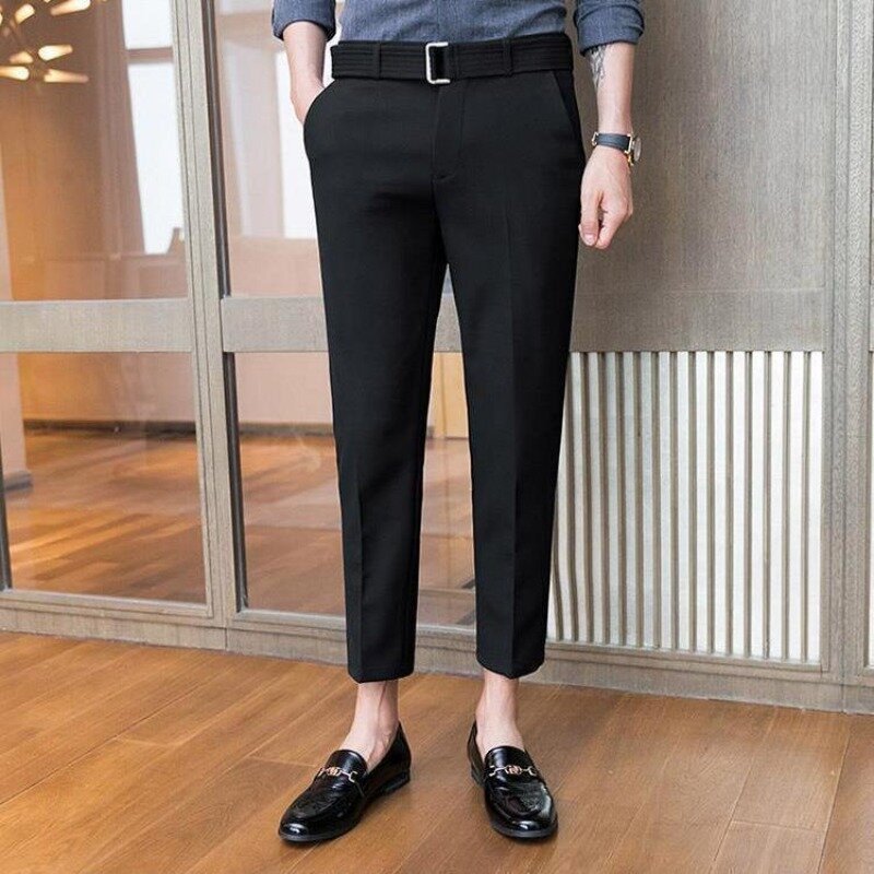 Брюки мужские тонкие прямые облегающие, модные Универсальные брюки из вискозы, повседневные деловые уличные штаны, в Корейском стиле, большие размеры, на лето