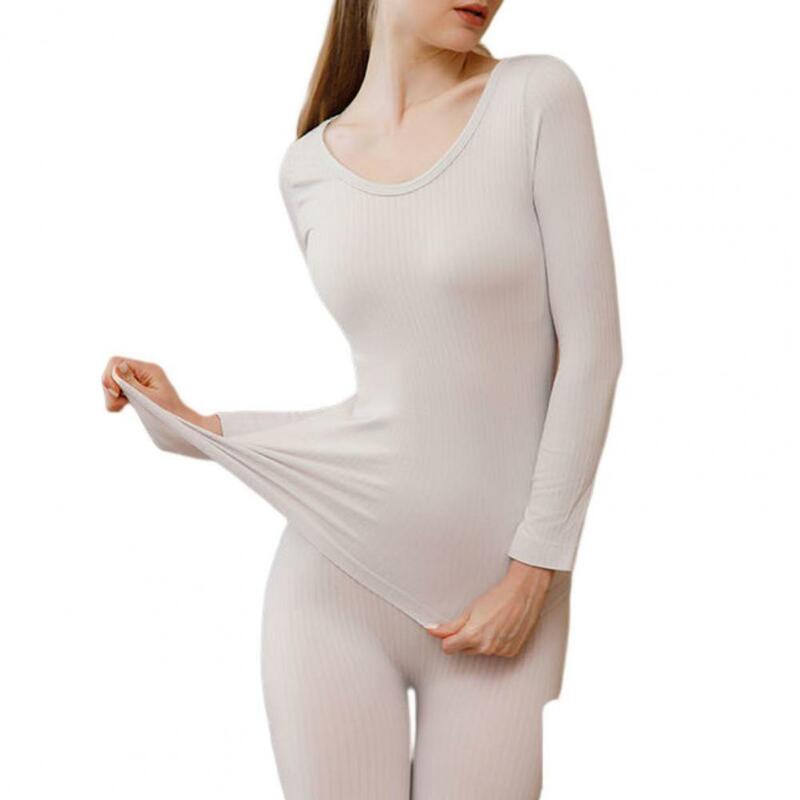 2 pçs/set conjunto de roupas íntimas térmicas femininas base superior calças conjunto cintura elástica grossa bottoming topo calças definir feminino