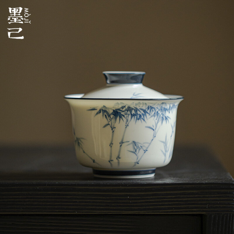 Underglaze Color Hand-painted Ceramic Tea Tureen Honey Galze Cover Bowl Tea Maker Gaiwan Literati Kung Fu Teaset