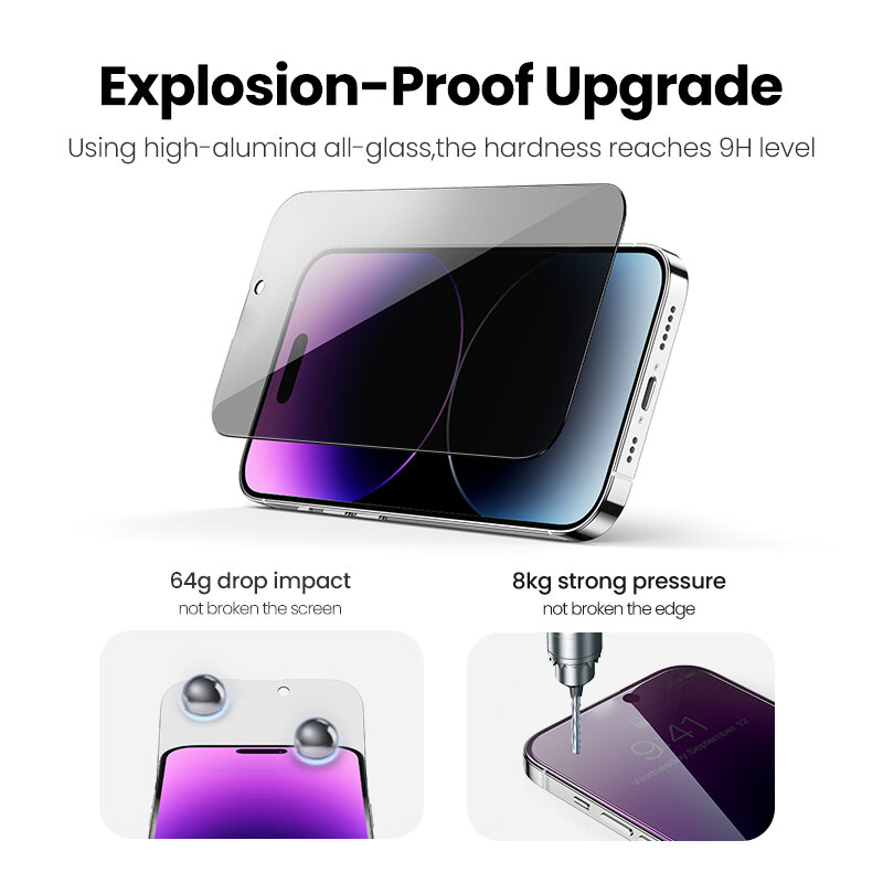 UGREEN 2 Buah Pelindung Layar Privasi untuk iPhone 14 13 Pro Max Kaca Antimata-mata untuk Pelindung Layar Ponsel iPhone 14 Plus