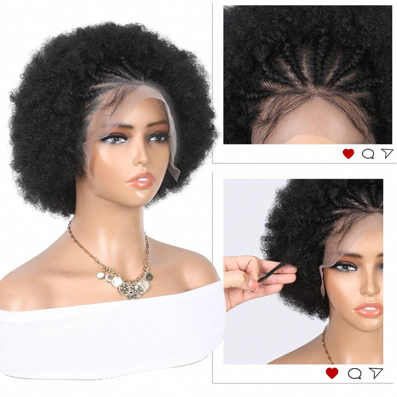 New10 Inches Women's African Lace Wig 13 X 4 Front Lace Wool Roll Afro Wigs Cosplay