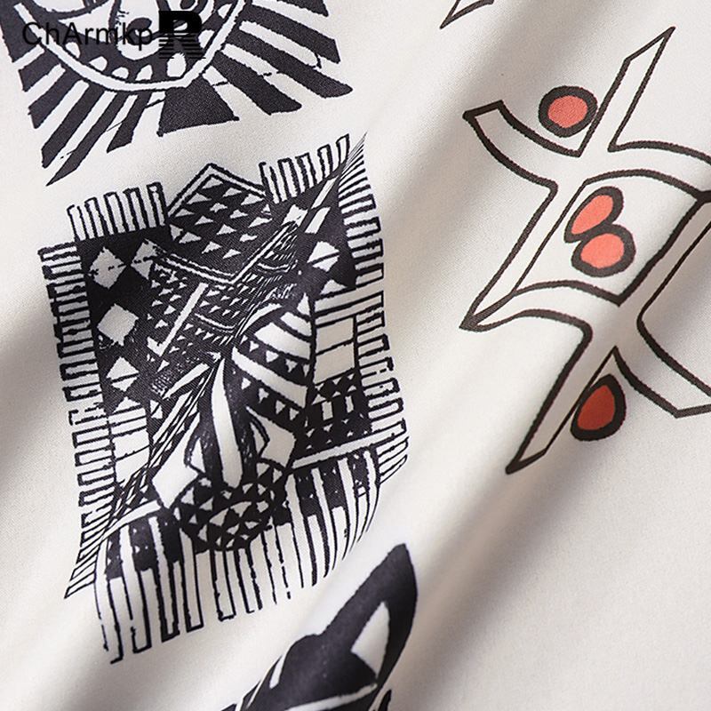 ChArmkpR-camisas de manga corta con cuello vuelto para hombre, Tops con botones, Camisa estampada Vintage, ropa de verano, 2024