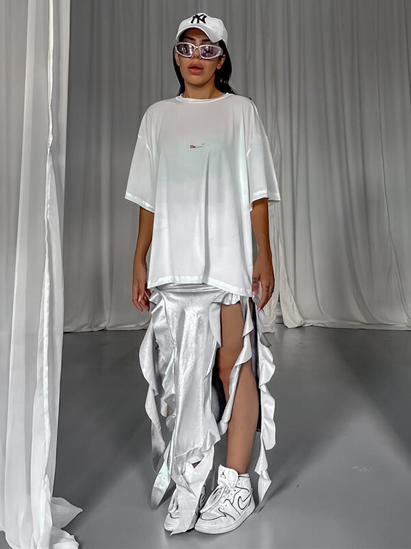 TARUXY High Waist Bodycon Long Skirt For Women 2023 Casual Hollow Out Tassel Faldas Ajustadas Side Slit Party Maxi Skirts Woman