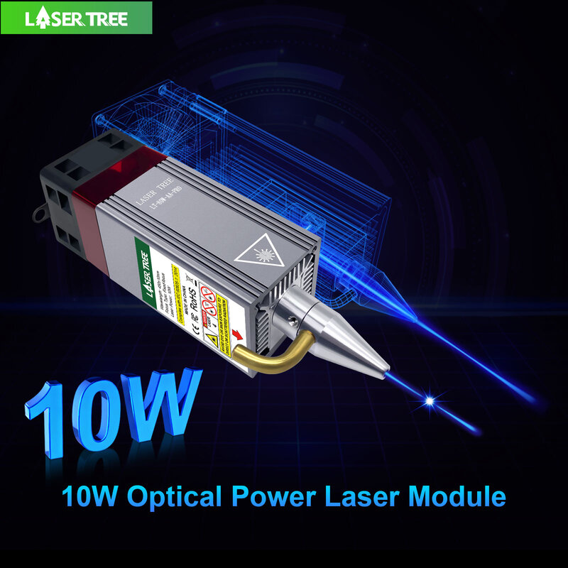 Módulo laser de potência óptica TREE LASER com assistência a ar, luz azul, cabeça laser TTL para gravação CNC, corte, ferramentas DIY, 5W, 10W, 450nm