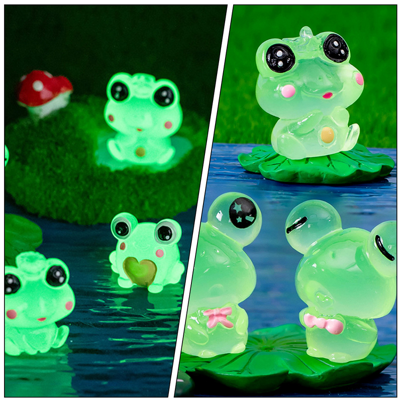 6 sztuk świecące figurki żab Homedecor rzeźby żab figurki połysk dekoracja do żywego pokoju żywica Mini zwierzę śmieszne