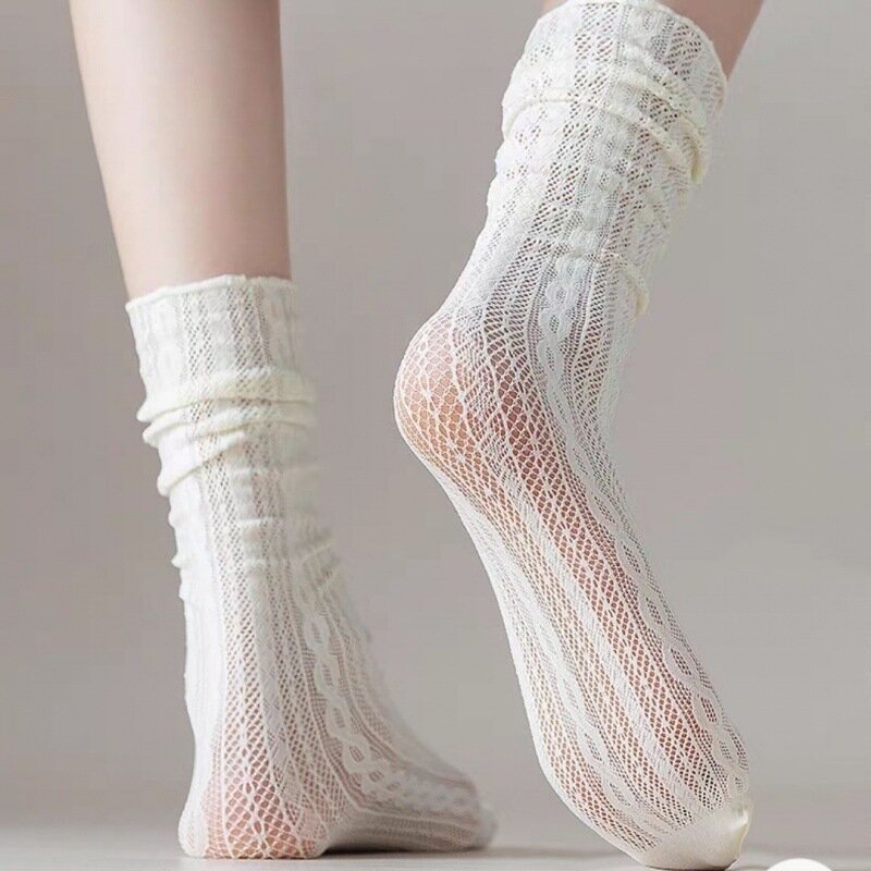 Women  Summer Socks Fashion Sexy Crew Socks for WomenSolid Hollow Out Women Soft Cute Long Socks for Women Lace Sexy Thin