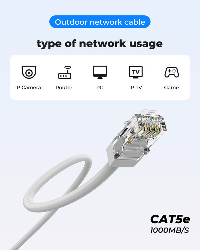 H. view-cabo de rede ethernet, rj45, impermeável, ao ar livre, para cctv, poe, sistema de câmera ip, 18m, 30m, 40m, 50m