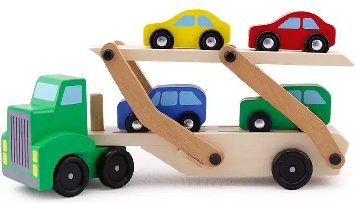 Modelo de carro reboque de madeira para crianças, brinquedo de caminhão DIY, brinquedos educativos precoces Diecasts, blocos de veículos coloridos, presente engraçado