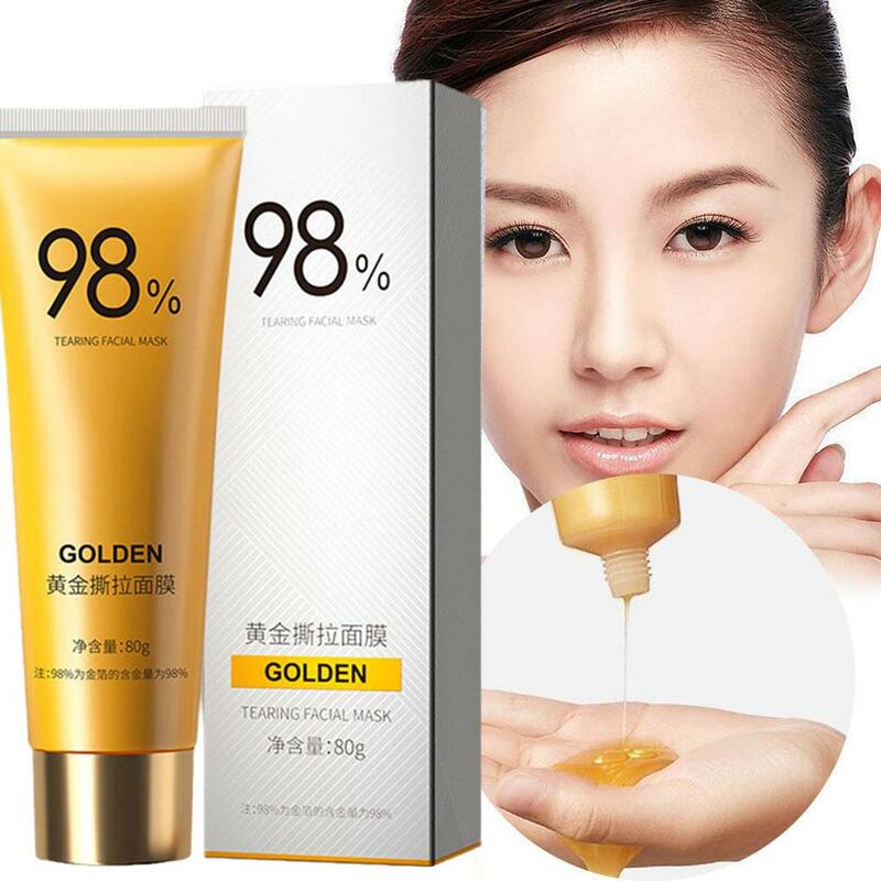 Masque Peel-Off à la feuille d'or pour femme, masque facial raffermissant, grands pores rugueux, 24k, 98%, 3 pièces