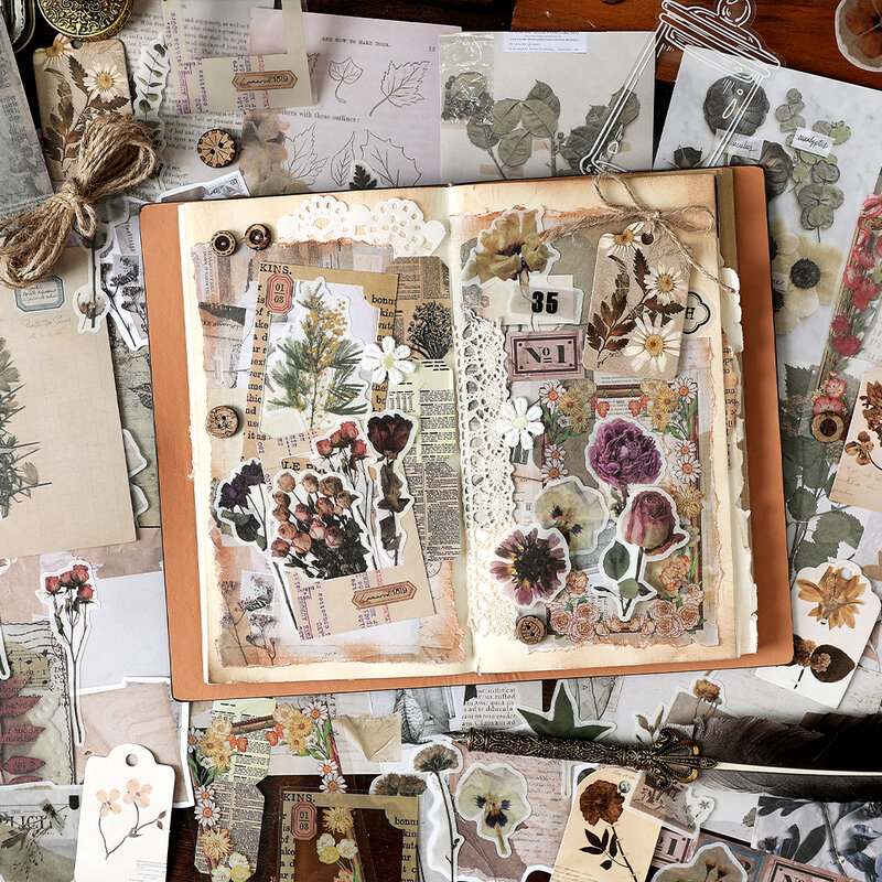 160 buah/pak bahan Vintage kertas dan stiker estetika buku tempel notebook dekorasi buku sketsa dipersonalisasi DIY perlengkapan seni