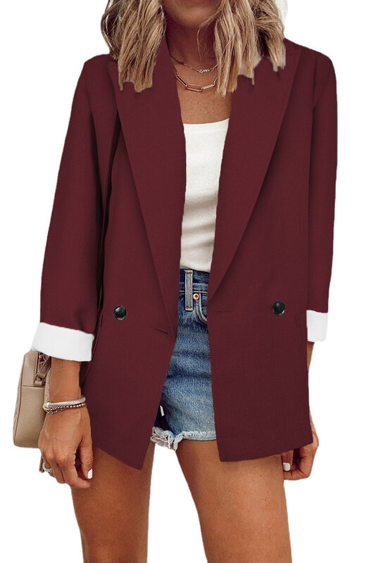 Setelan kecil warna polos wanita, Blazer jaket lengan panjang Musim Semi dan Gugur 2023